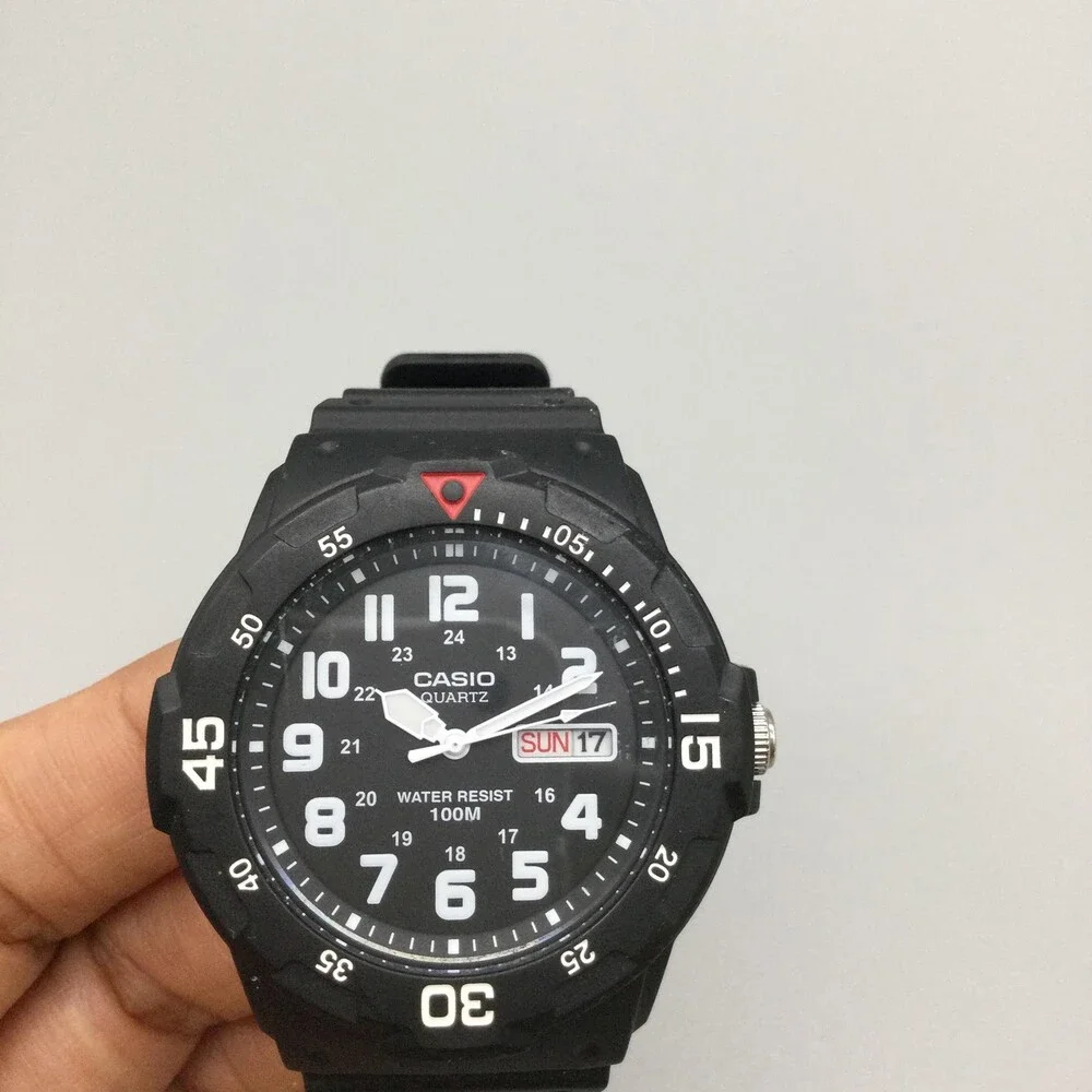 Casio MRW-200H Mens Watch 44mm Black Dial Day Date Diver 100M Resin Strap